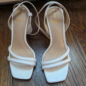 Sam Edelman White Square‑Toe Strappy Ankle‑Wrap Heels